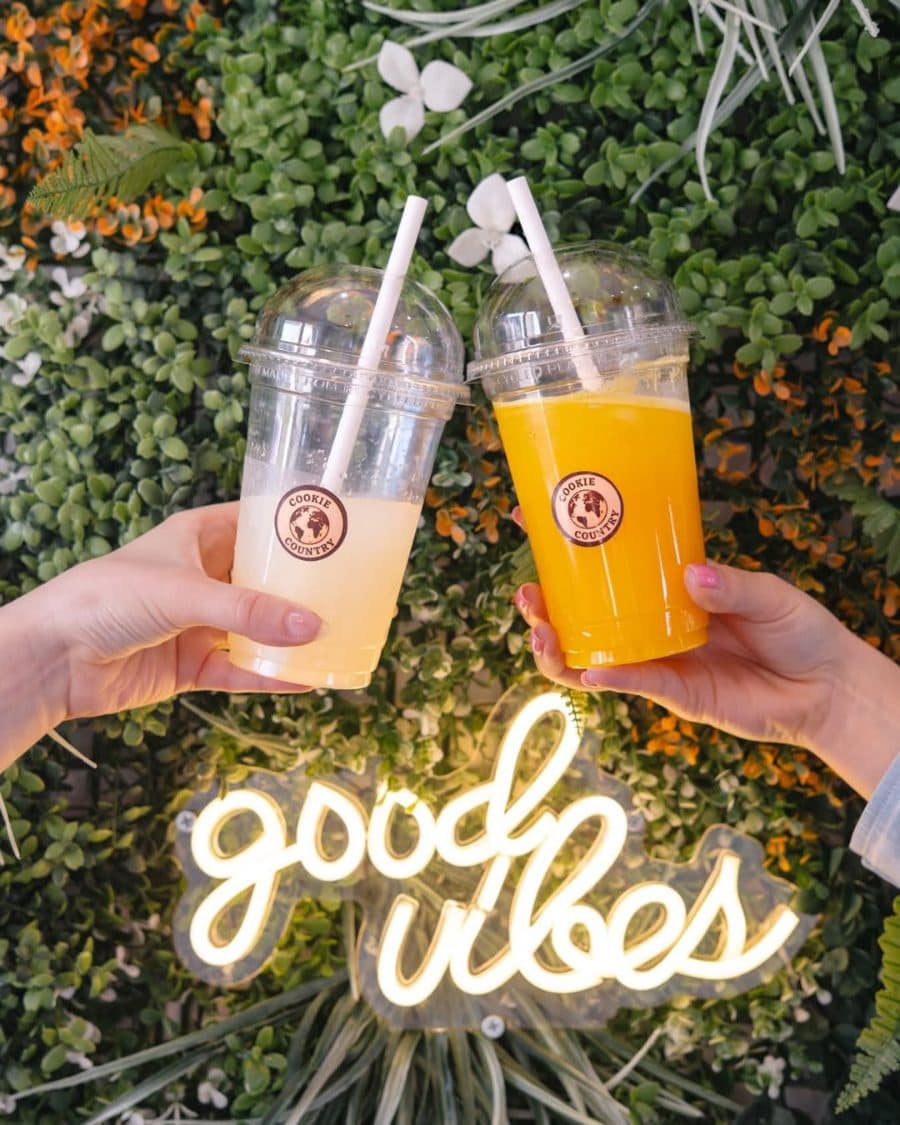 Mur végétal et néon good vibes